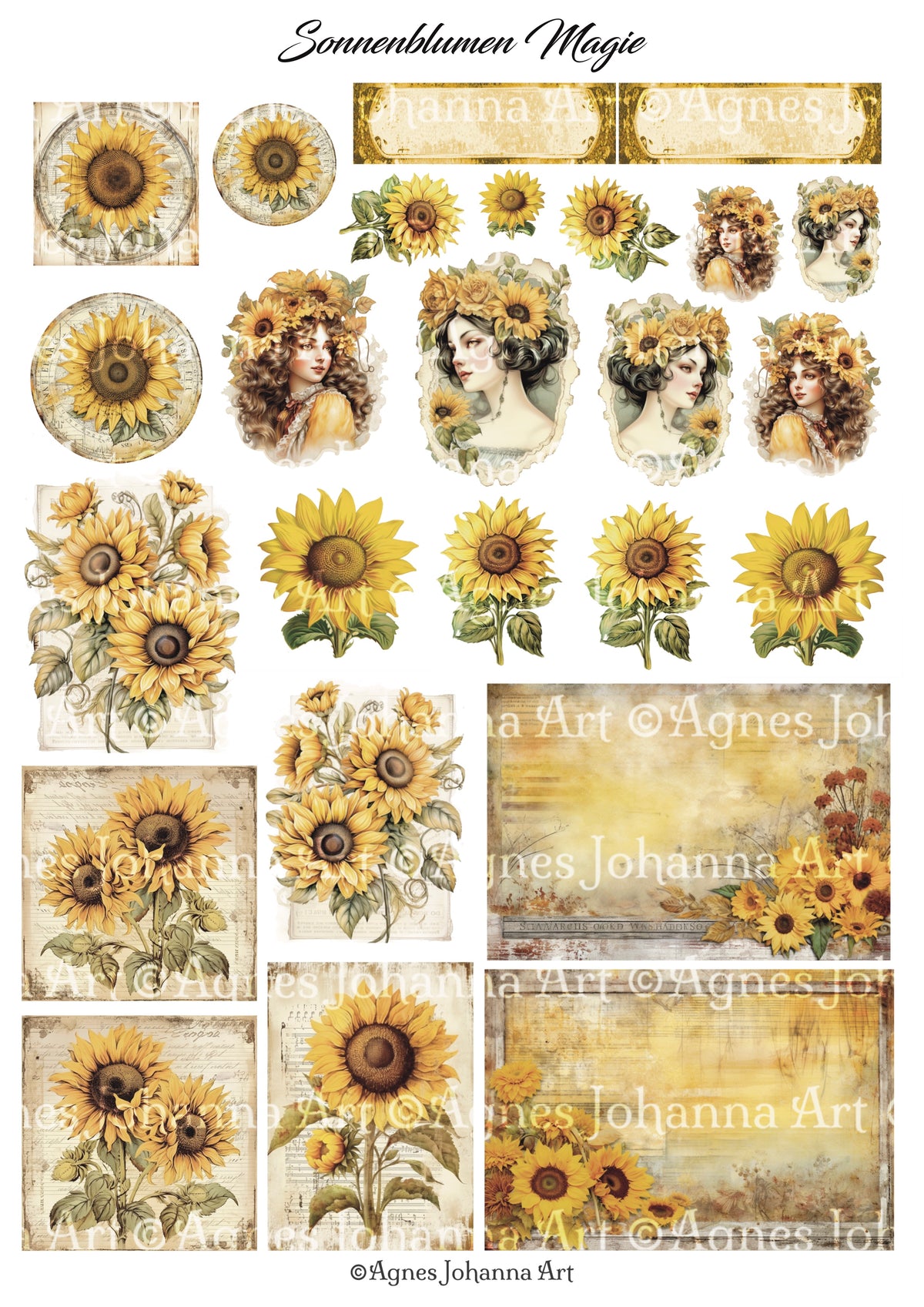 Gedrucktes Papierset "Sonnenblumen Magie"