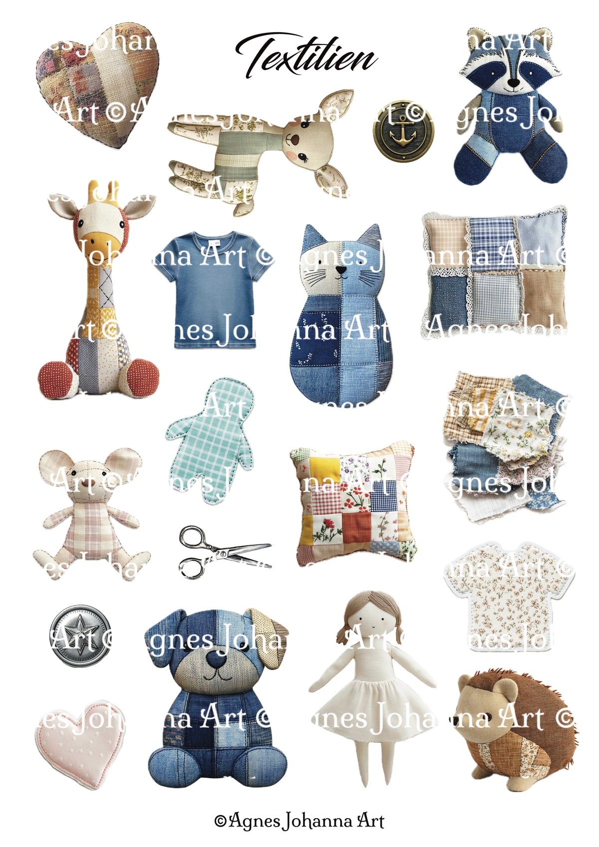 Gedrucktes Papierset "Textilien"