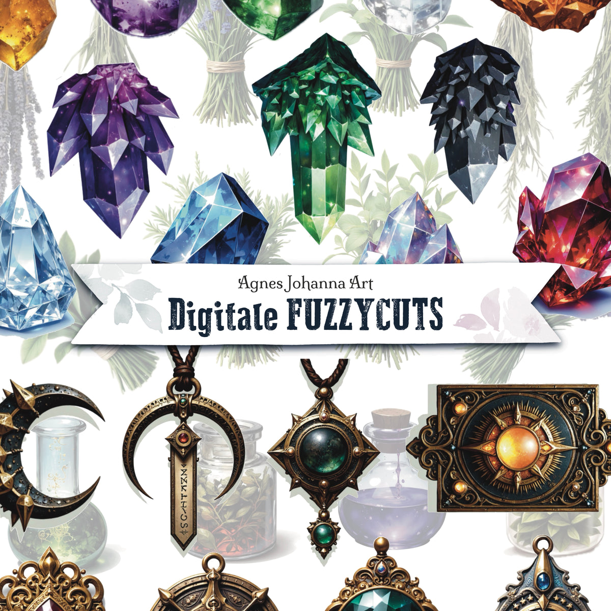 Digitale Fuzzy Cuts „Mysterium" -Kräuter und Kristalle