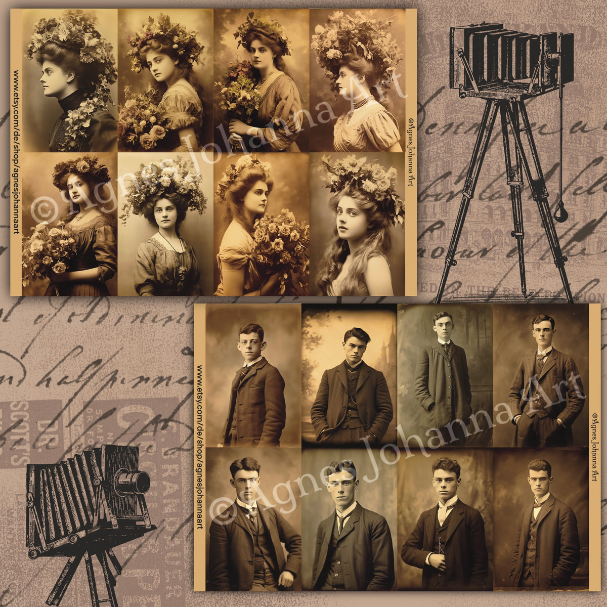 Digitale Journal Karten | Vintage Kabinett Fotografien