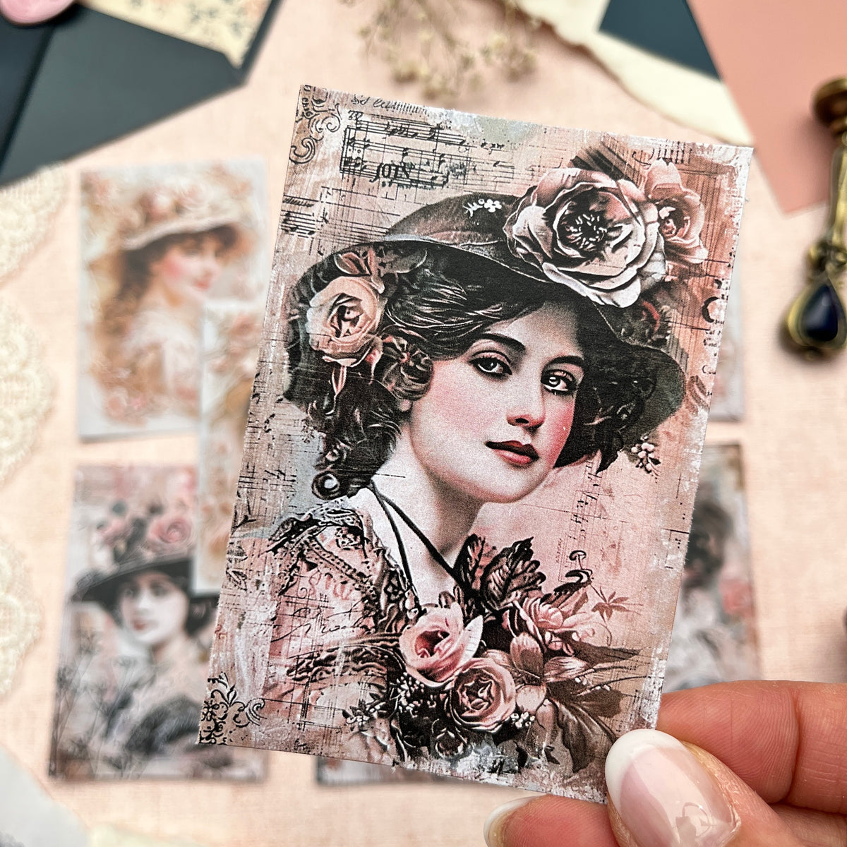 Vintage und Mix Media Ladies | Journal Karten Set mit 8 Karten