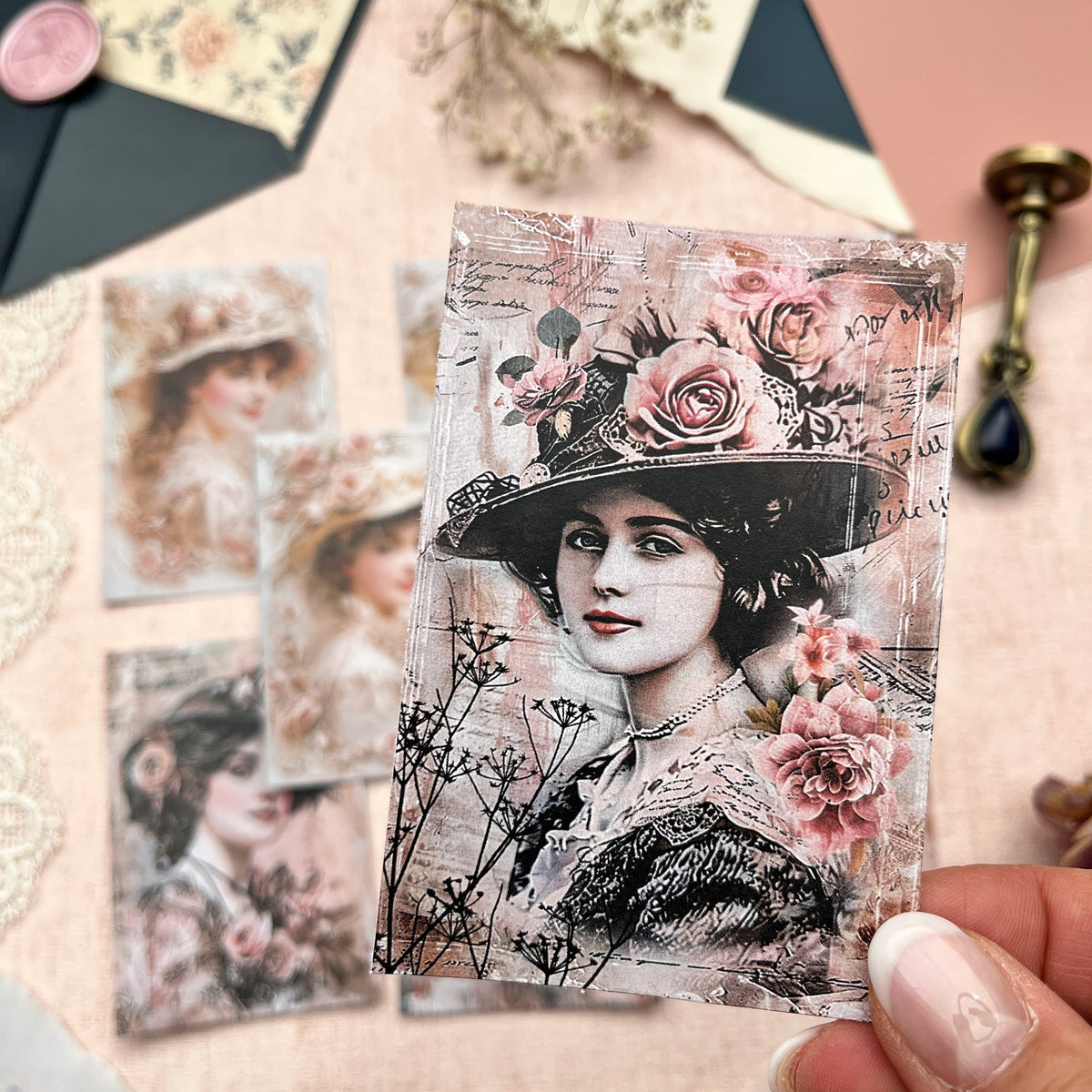 Vintage und Mix Media Ladies | Journal Karten Set mit 8 Karten