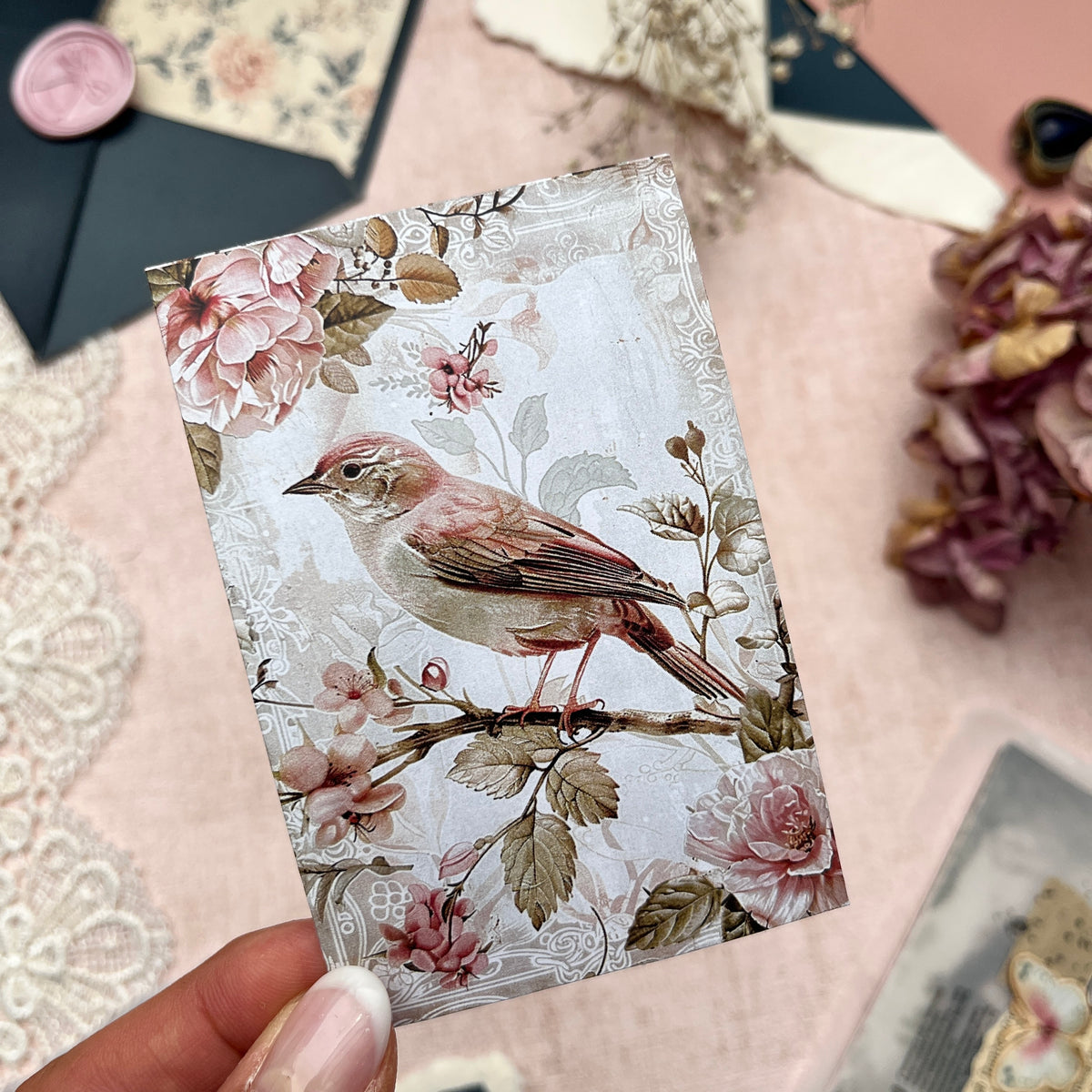 Shabby Chic Vögel | Journal Karten Set mit 8 Karten