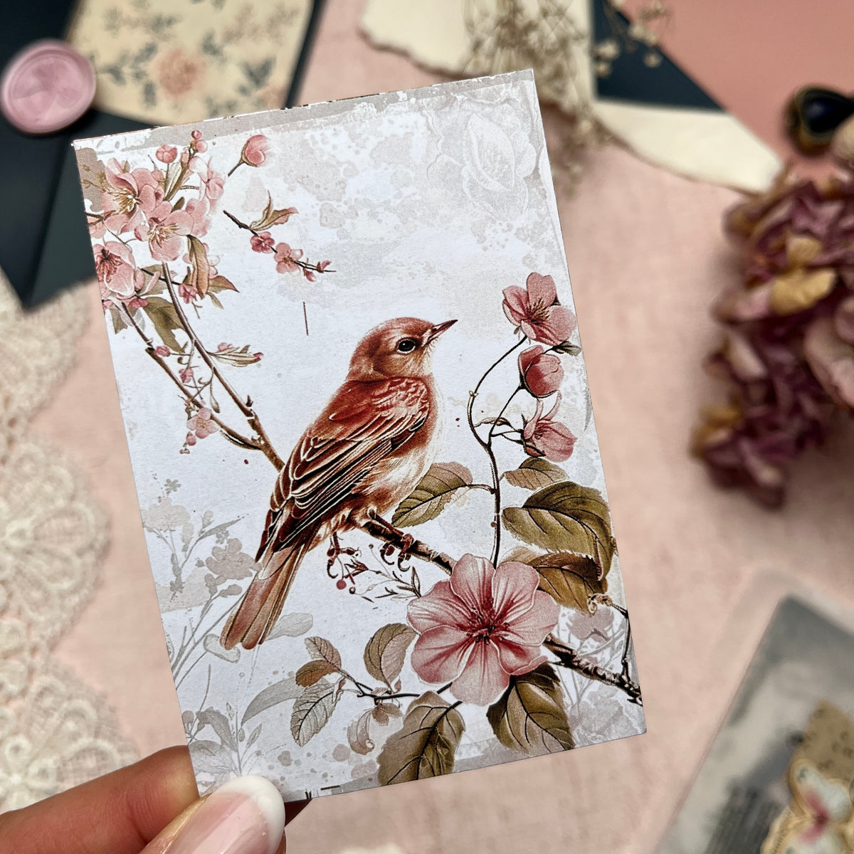 Shabby Chic Vögel | Journal Karten Set mit 8 Karten