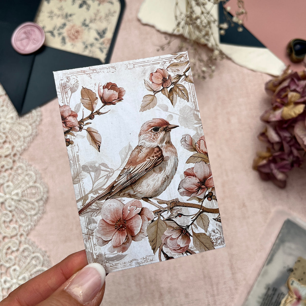 Shabby Chic Vögel | Journal Karten Set mit 8 Karten