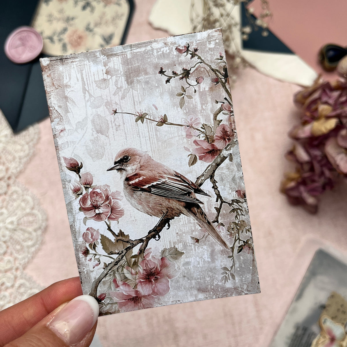 Shabby Chic Vögel | Journal Karten Set mit 8 Karten