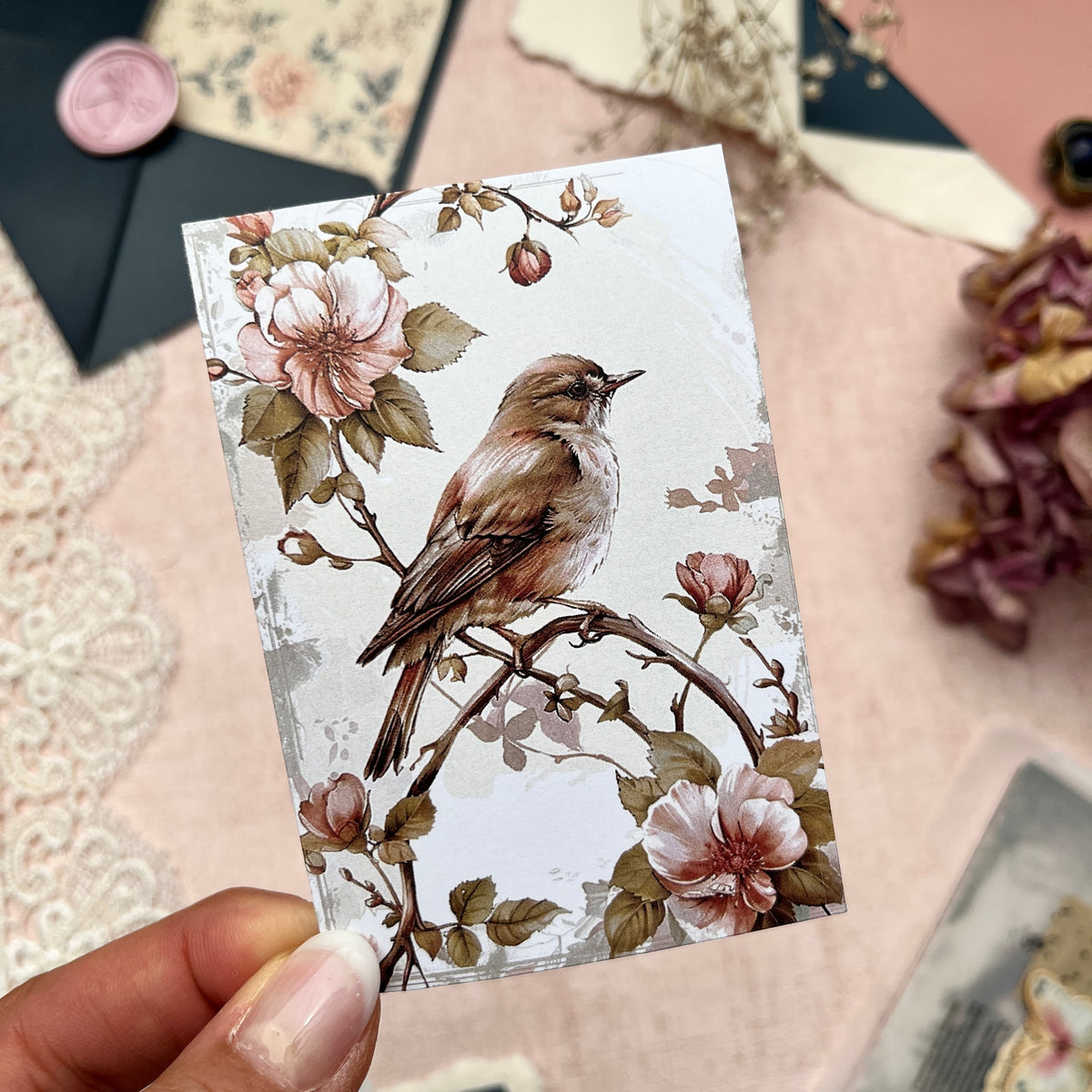 Shabby Chic Vögel | Journal Karten Set mit 8 Karten