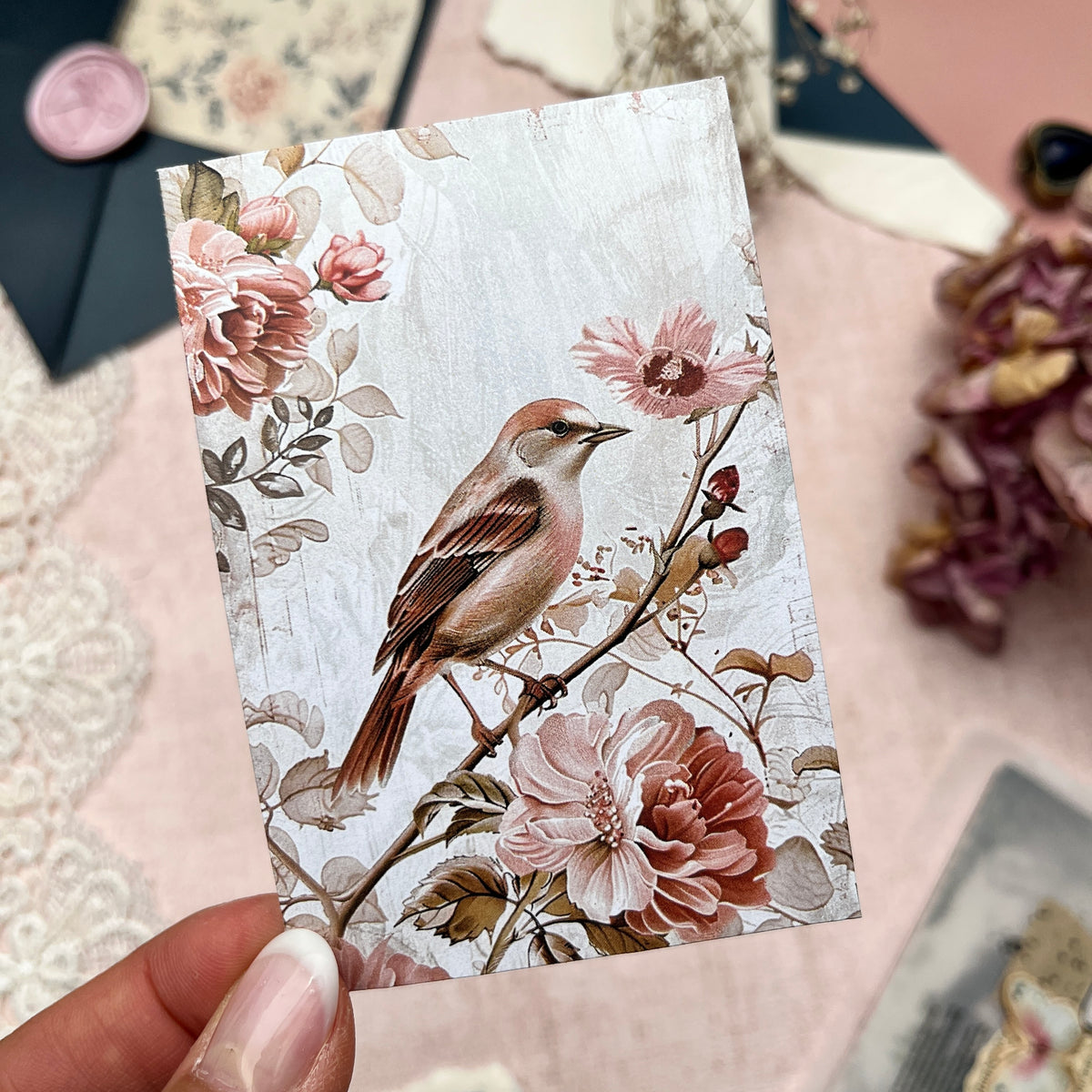 Shabby Chic Vögel | Journal Karten Set mit 8 Karten