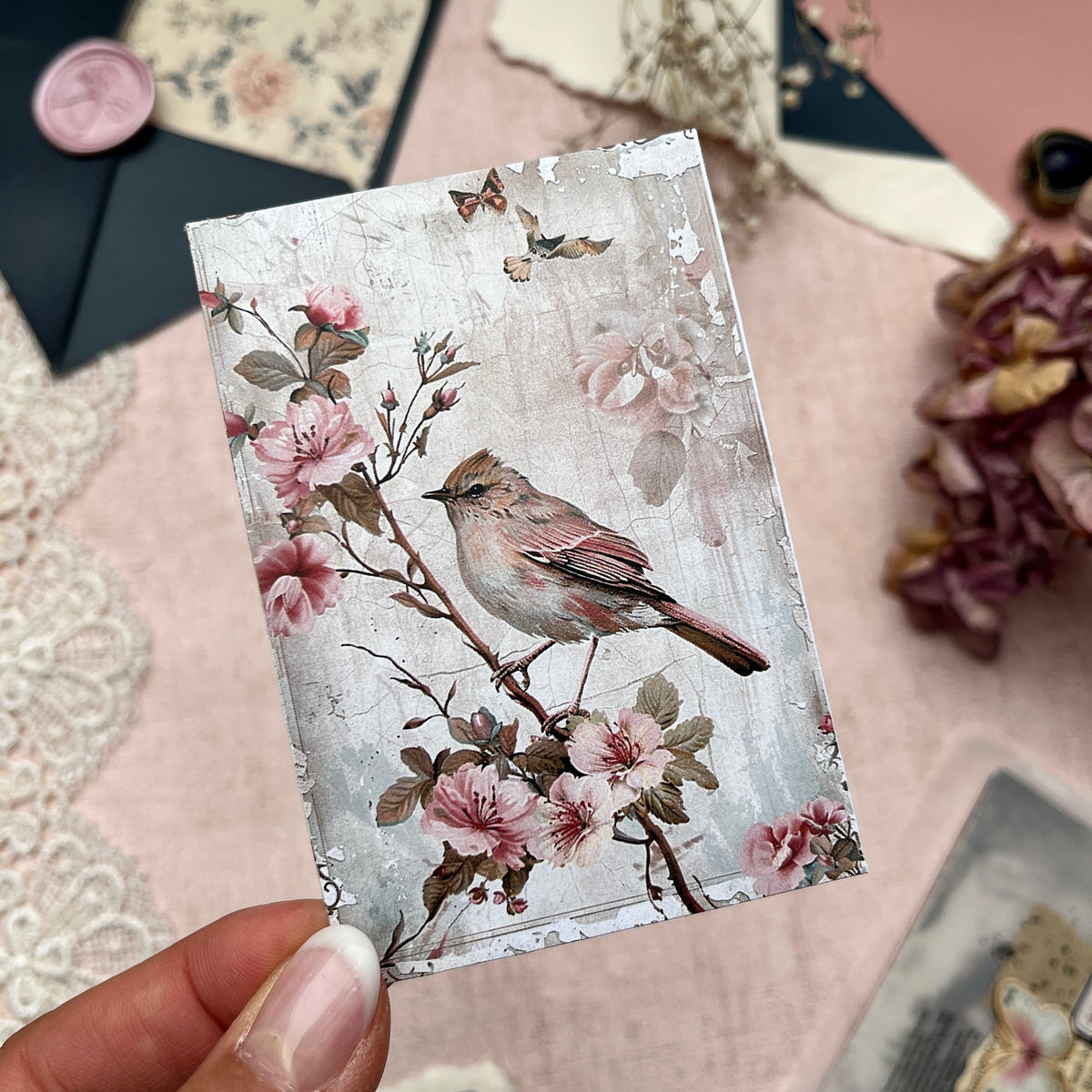 Shabby Chic Vögel | Journal Karten Set mit 8 Karten