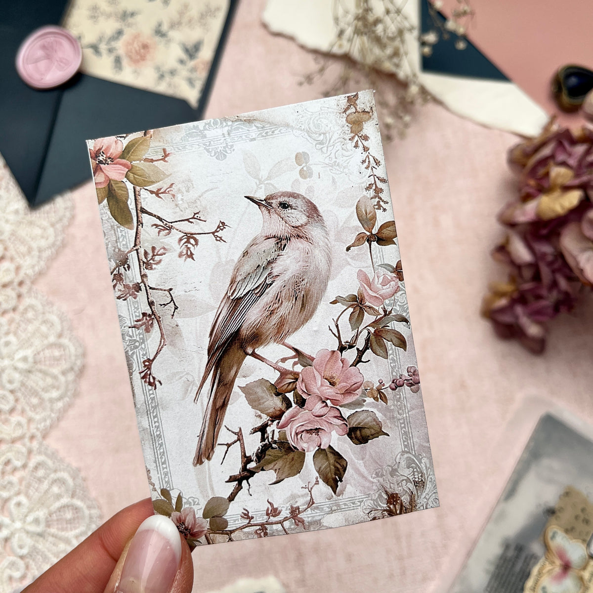 Shabby Chic Vögel | Journal Karten Set mit 8 Karten