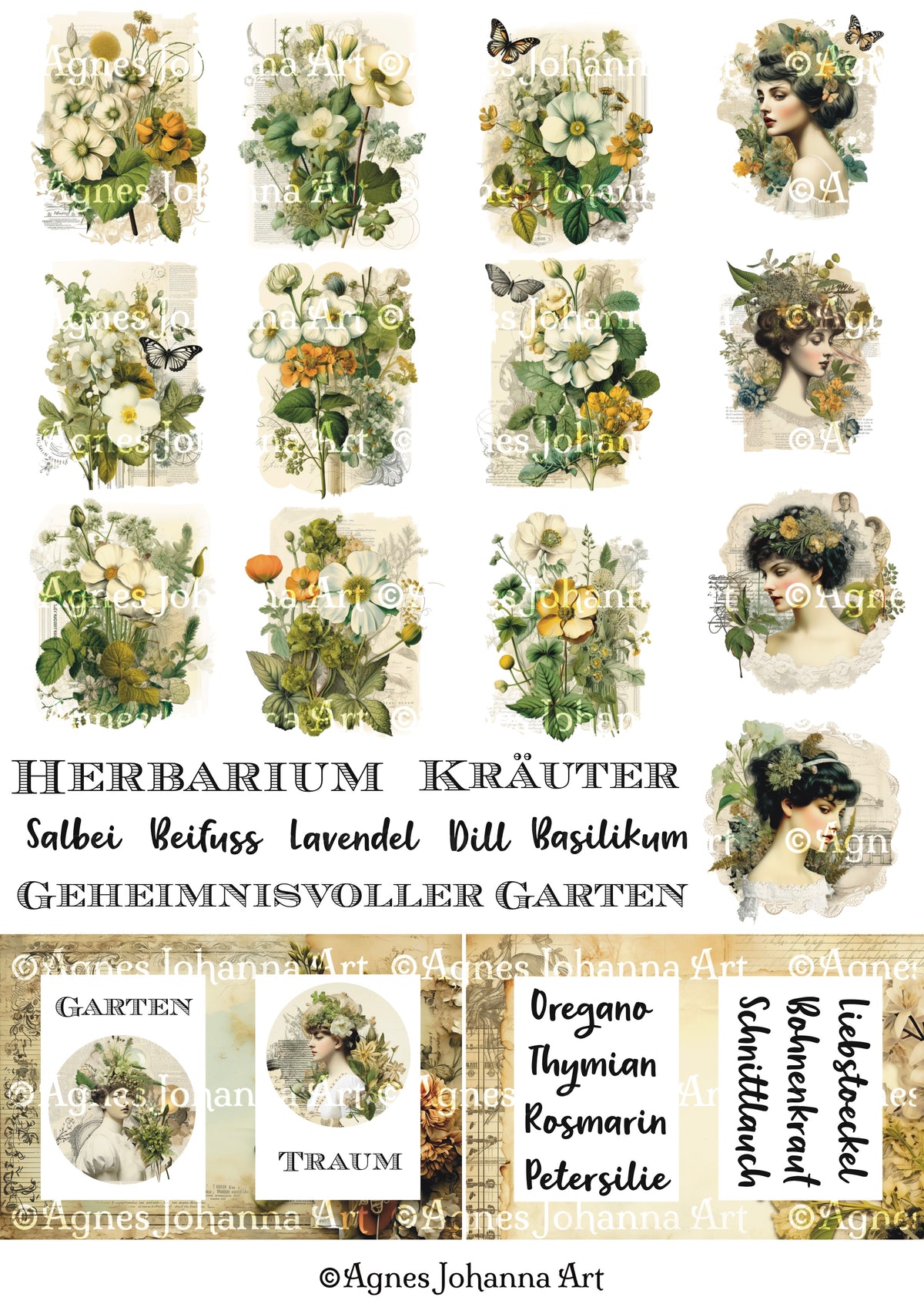 Gedrucktes Papierset "Vintage Garden Secrets"