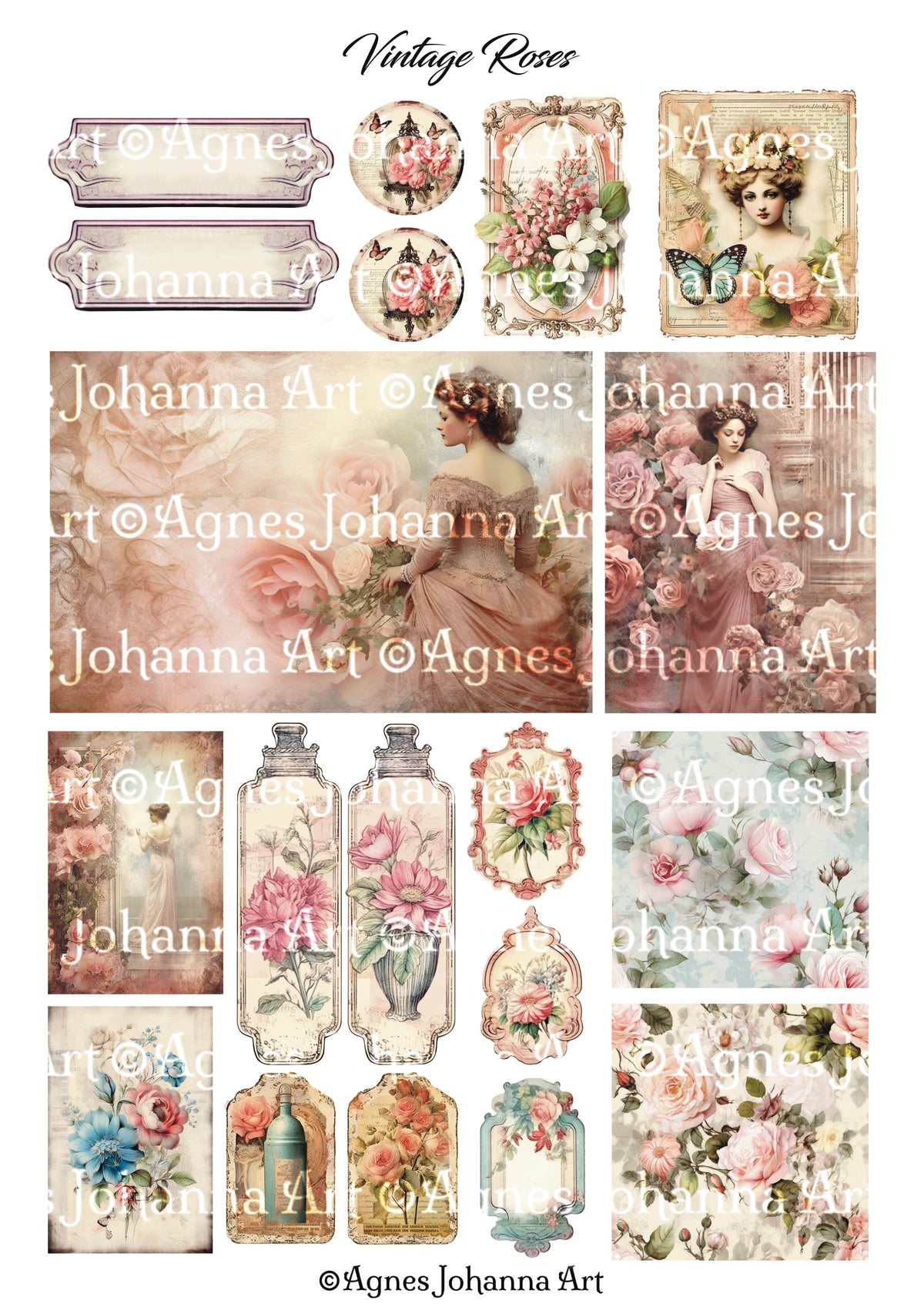 Gedrucktes Papierset "Vintage Roses"