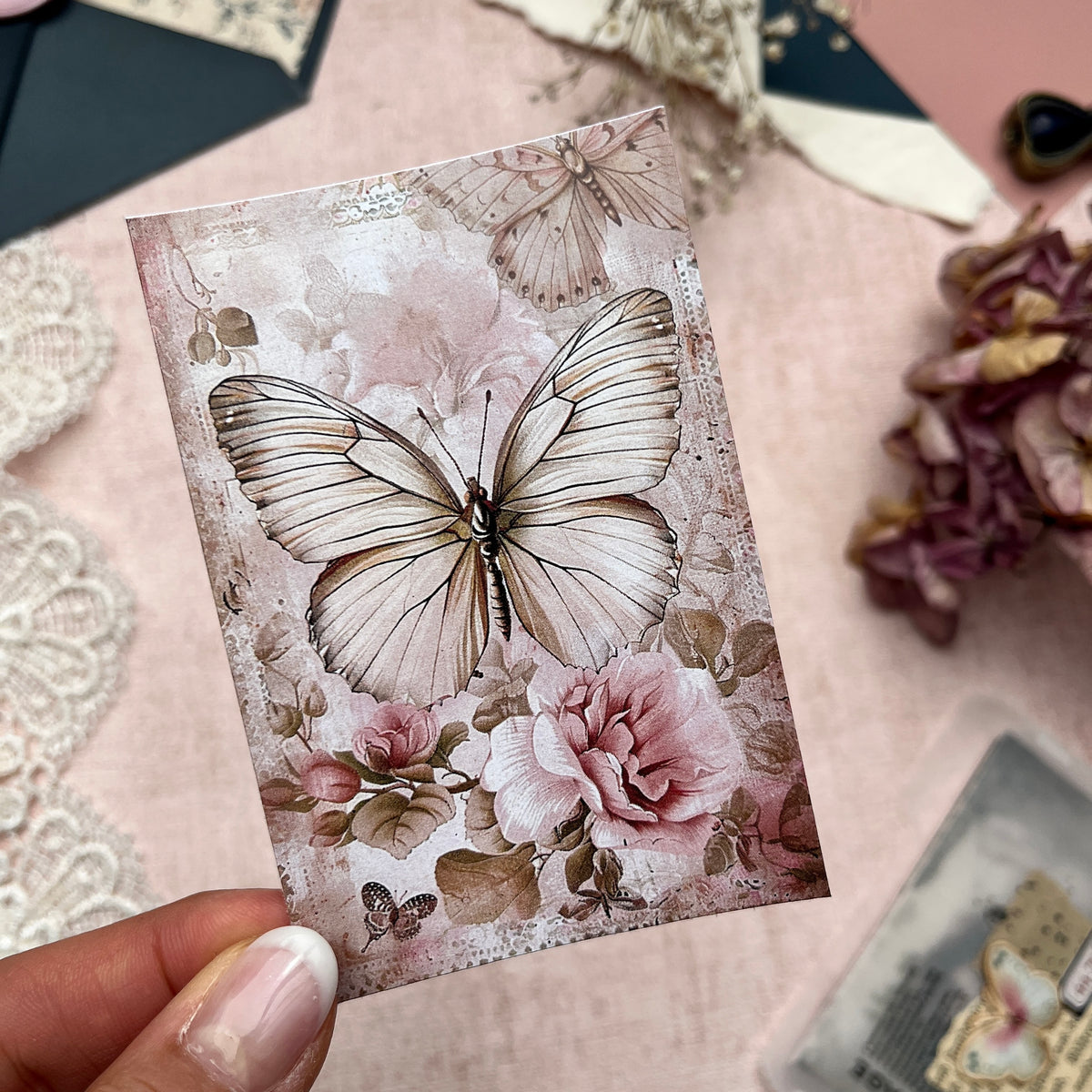 Shabby Chic Schmetterlinge | Journal Karten Set mit 8 Karten