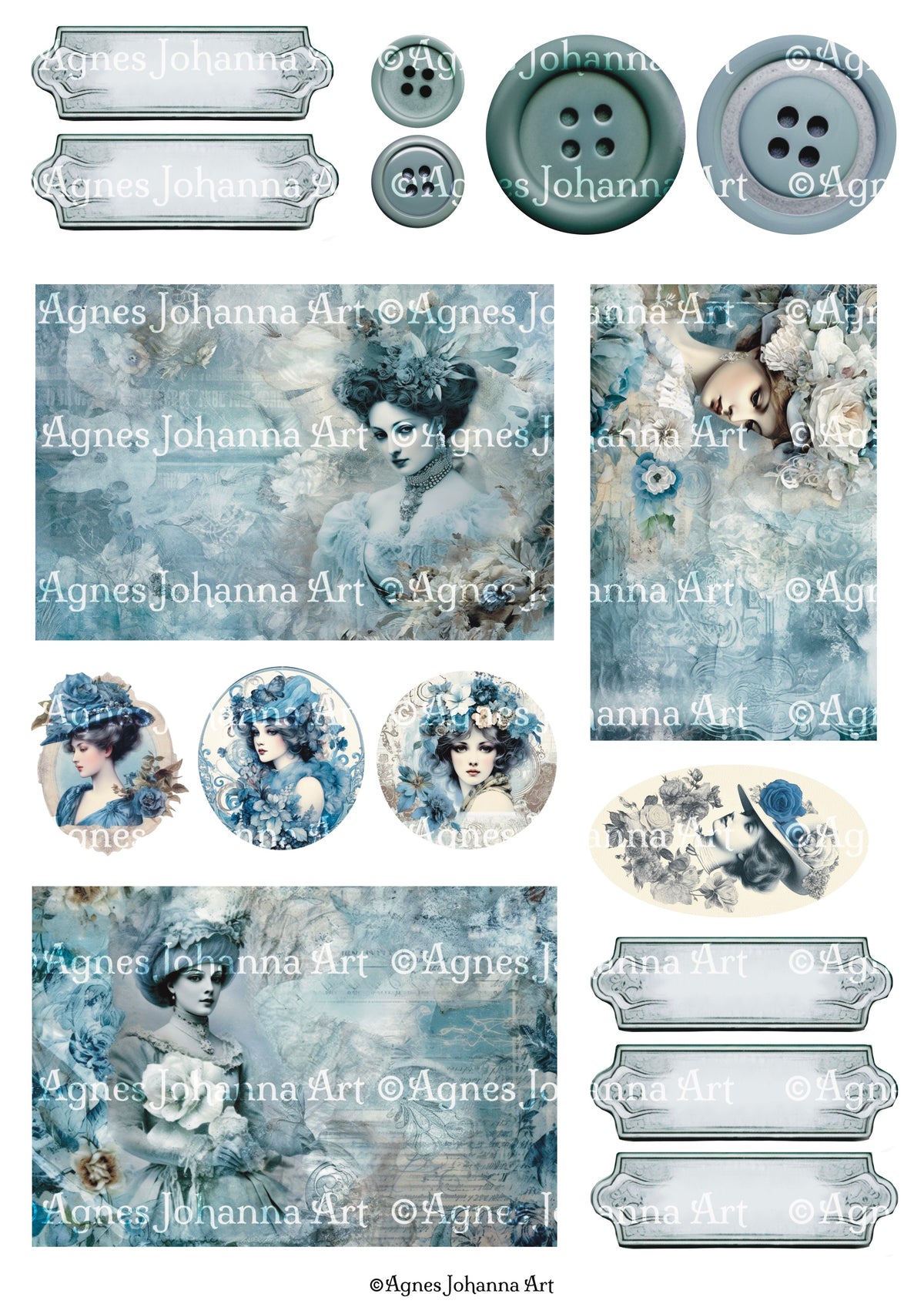 Gedrucktes Papierset "Victorian Shabby Blue"