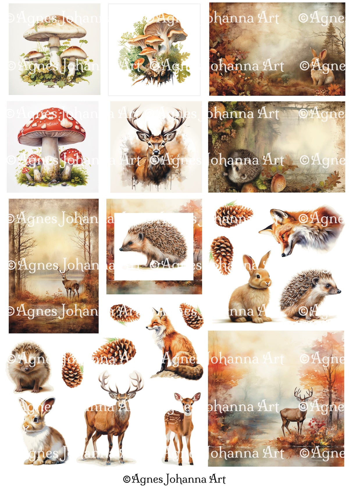 Gedrucktes Papierset "Waldtiere im Herbst"