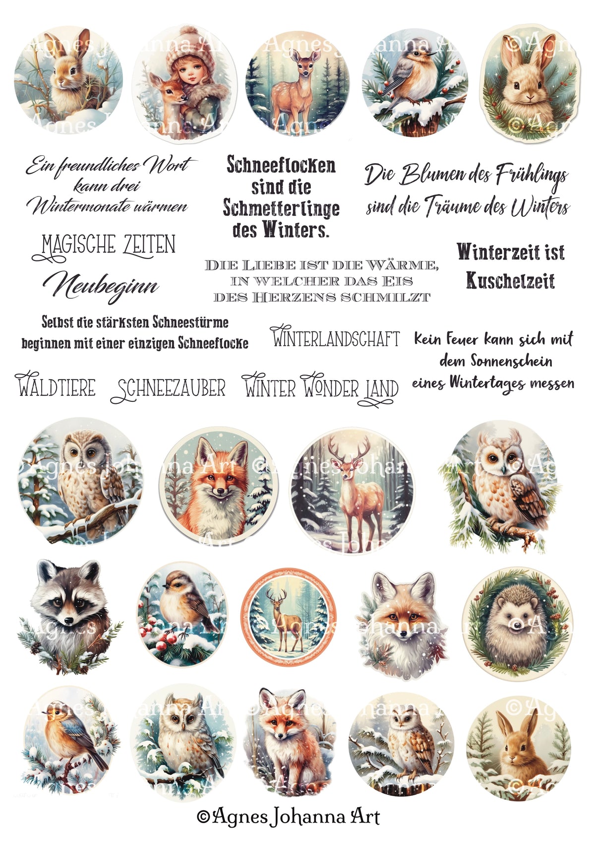 Gedrucktes Papierset "Wintertiere"