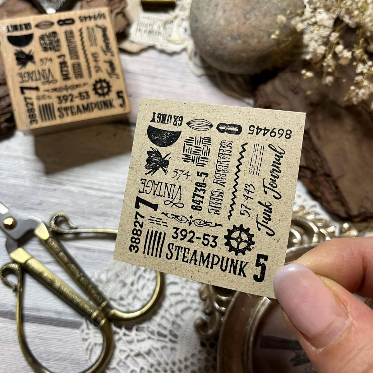 Holzstempel „Themen Collage“ – 5 x 5 cm