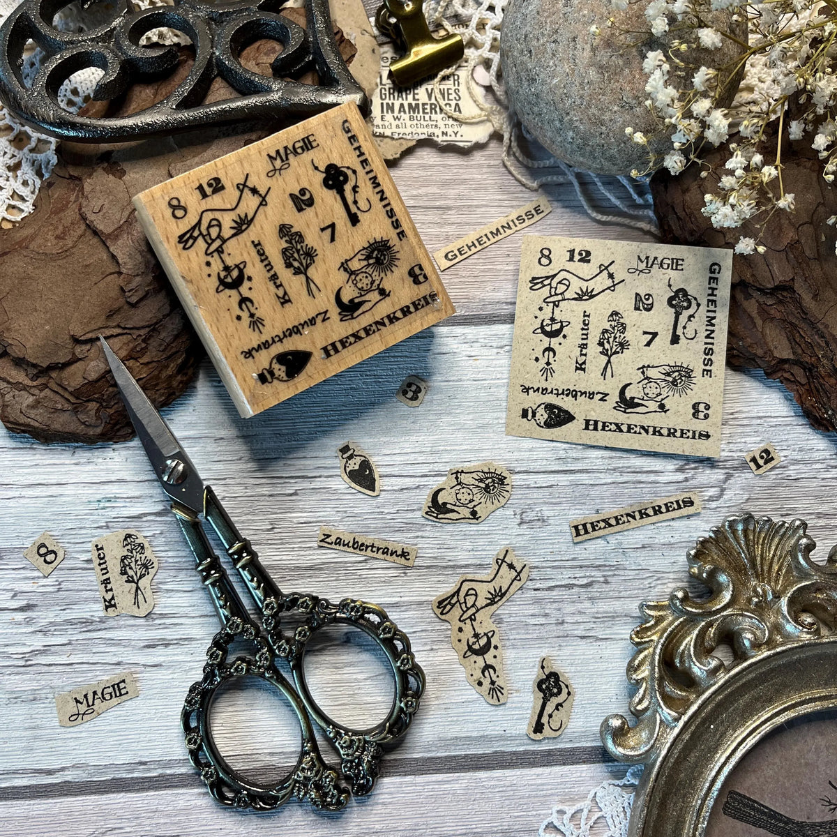 Holzstempel „Themen Collage“ – 5 x 5 cm