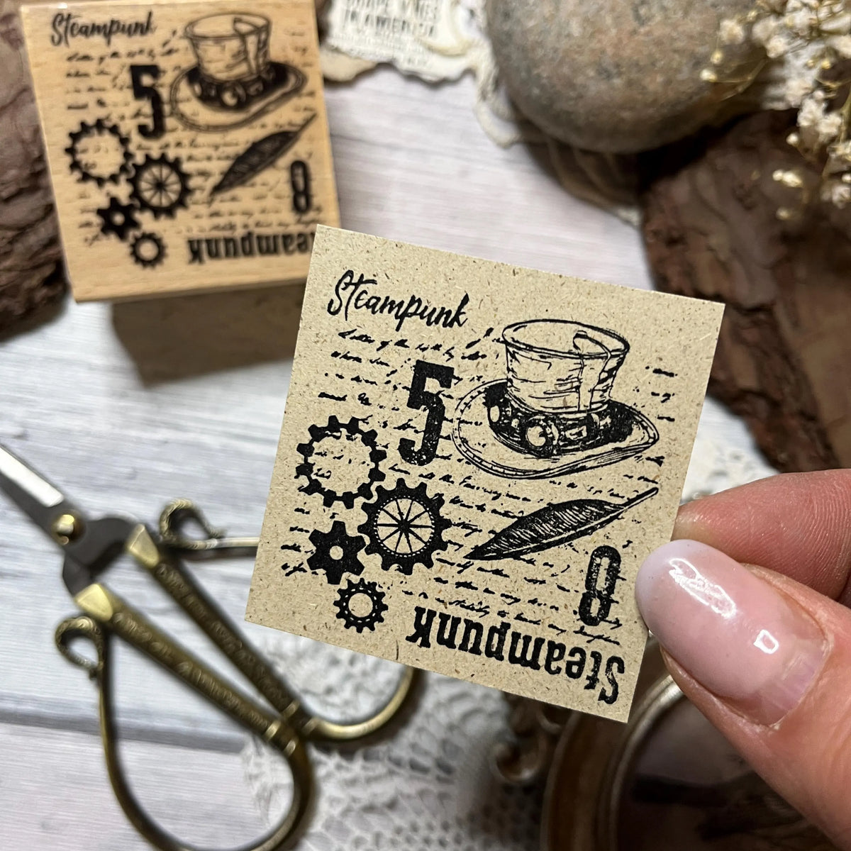 Holzstempel „Themen Collage“ – 5 x 5 cm