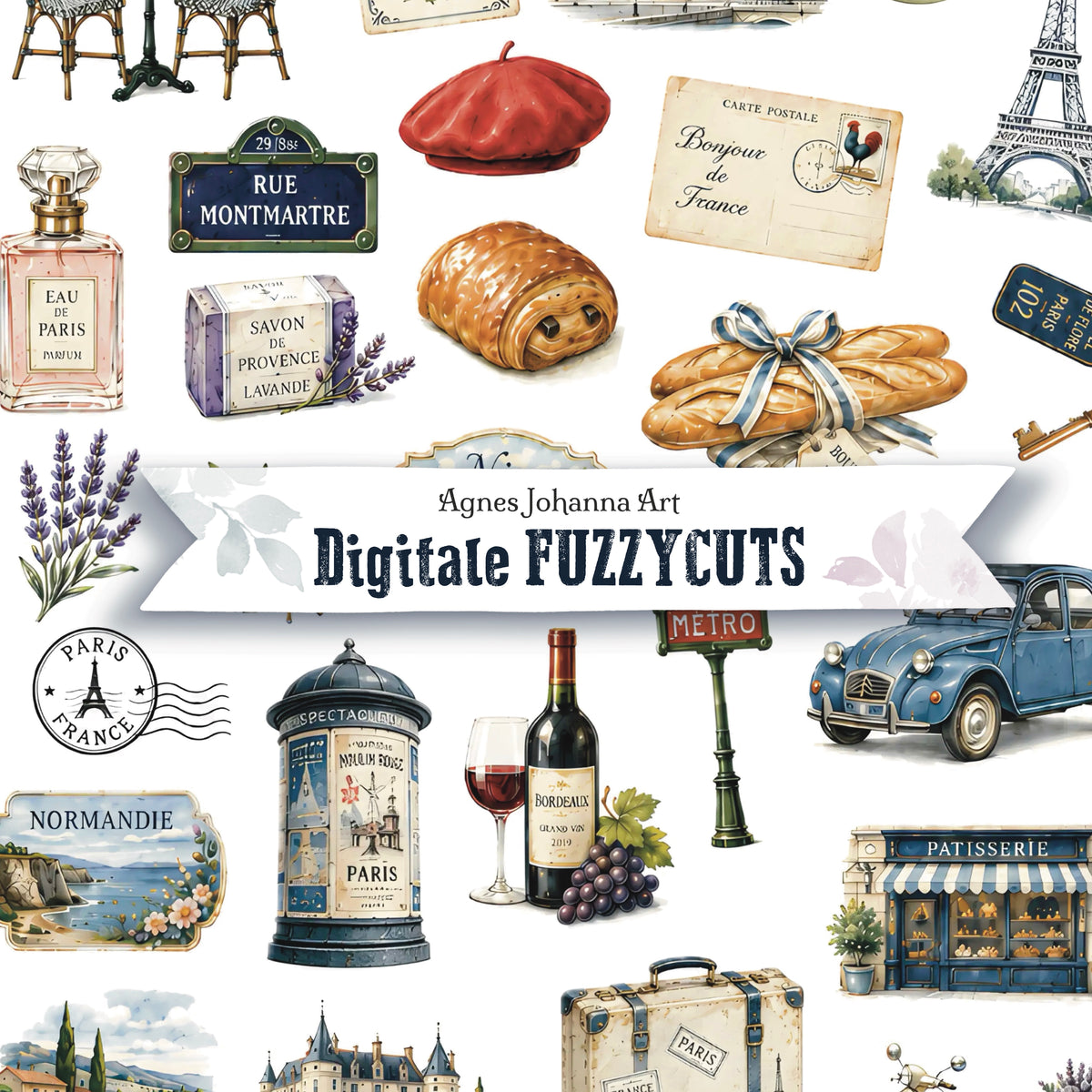 Digitale Fuzzy Cuts „Weltenbummler“ – Postkarte aus Frankreich
